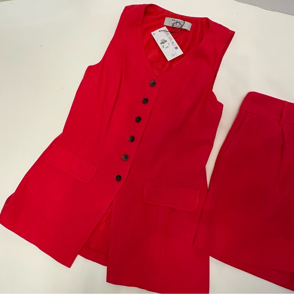 NWT Primark Linen Shorts set vest shirt Red Sleeveless - Picture 7 of 12